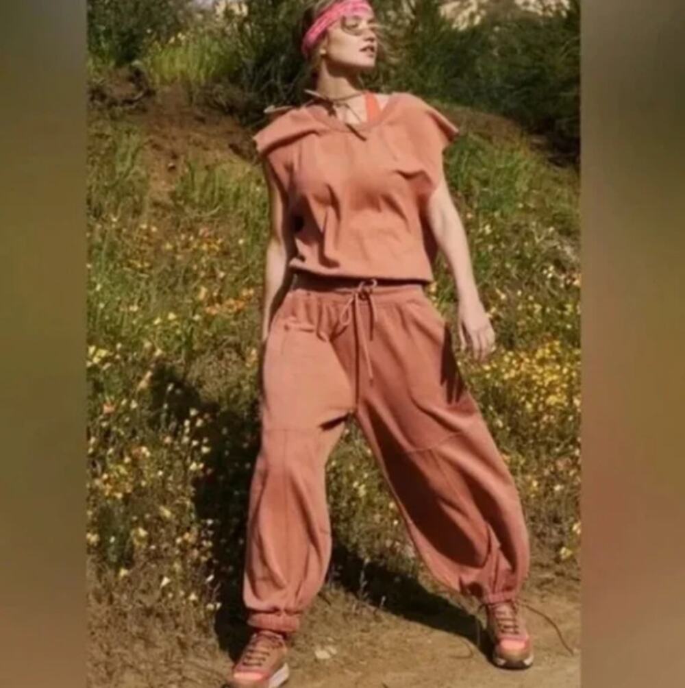 FREE PEOPLE Throw And Go Onesie Jumpsuit Terracotta Orange Sz L $108 {241}